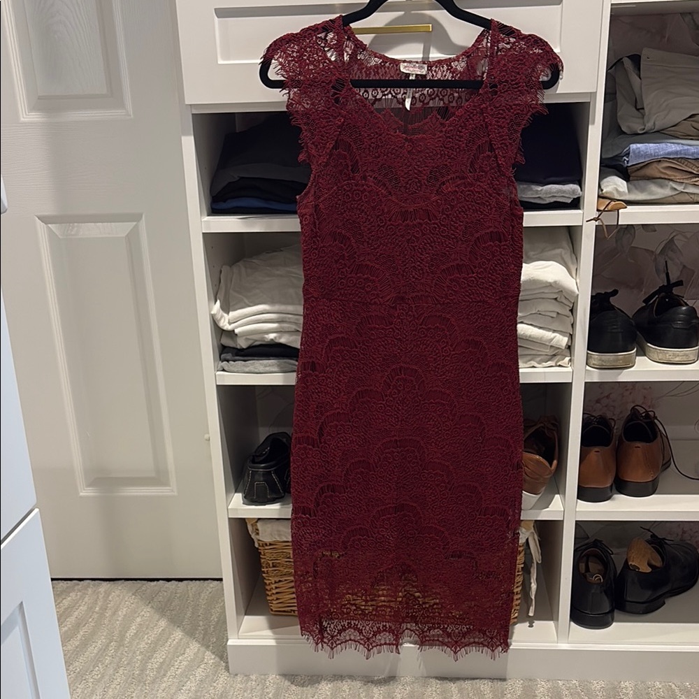 Free People Red Sheath Midi Dress Sleeveless Crew Neck
